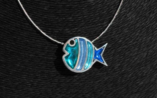 Halskette Fisch-Anhänger blau-türkis