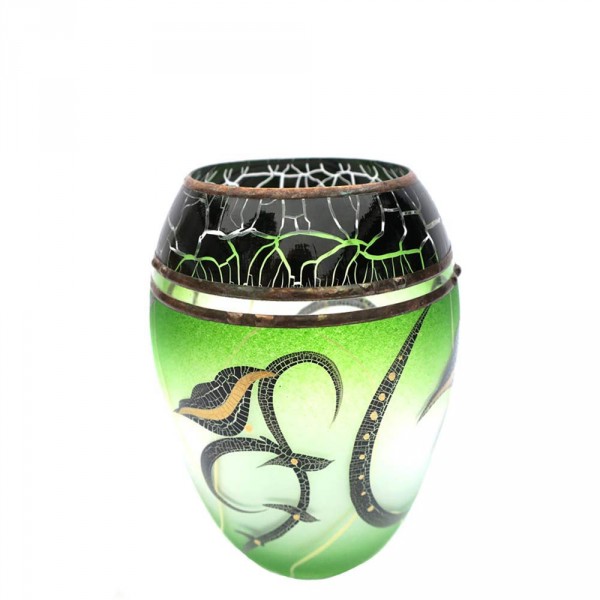 Vase grün 15cm mit Metall-Verzierung